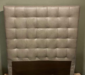 Lot 97- West Elm Emmett - Grid Tufted Upholstered - Neutral Taupe - Wall Mount Full Size Headboard