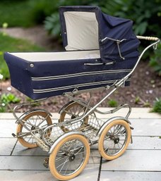 Lot 98- Cadillac Of Carriages! Italian Perego Vintage Pram Stroller - Made In Italy - Navy Blue