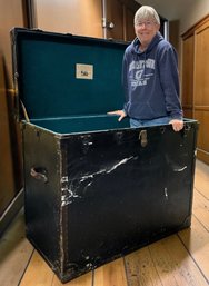 Lot 103- Antique Over Sized Theatrical Stage Travel Steamer Trunk - Theater Troupes- Stage Equipment - Lined