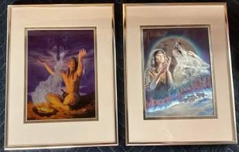 Lot 25- Framed Foil Art - Wolf Maiden And Indian Wolf Spirit - Native American - Nicely Framed
