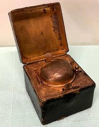 Lot 36- Antique Victorian Traveling Ink Well Encased In Leather Box