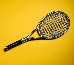 Lot 337LC - Tennis Or Pickle Ball Racquet Brooch Pin - With Little Pearl Ball