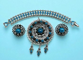 Lot 340LC - Costume Turquoise Set Pendant - Earrings - Bracelet - Southwestern - Native American