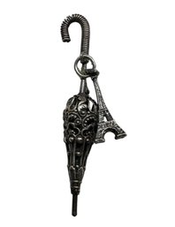 Lot 344LC - Charming 1920s Paris Eiffel Tower With Umbrella Silver Metal Vintage Ornate Brooch Charm