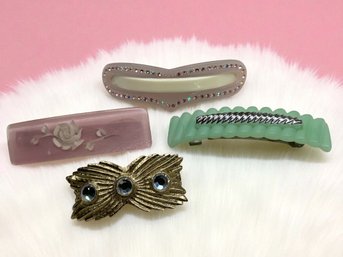 Lot 347LC - Pretty In Pastel! Extra Large 1950s Vintage Acetate Plastic Hair Barrettes - 2 Made In France