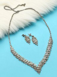Lot 350LC - Cape Cod Jewelers - Crystal Rhinestone Necklace And Earrings Set - Dressy! Vintage Estate Jewelry