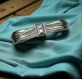 Lot 355LC - WOW! Art Deco Silver Large Bow Barrette W Crystals - Cast Metal