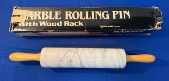 Lot 449 - 1984 Marble Rolling Pin With Wooden Rack By Fox Run Craftsmen -USA