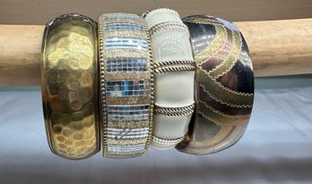 Lot 373LC - Four Chunky Statement Bangles - 1 Made In India - Brass Bangle Bracelet With Pattern - Pretty!