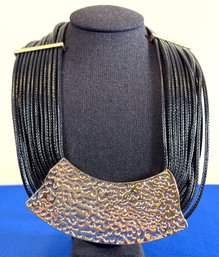 Lot 400LC - Costume Jewelry 1946 Hammered Multi-strand Black Cord Cord Statement Bib Necklace