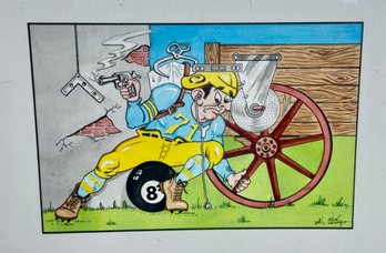 Lot 221 - Vintage Ken Quire Fantasy Football Character Framed Print In Wood Frame