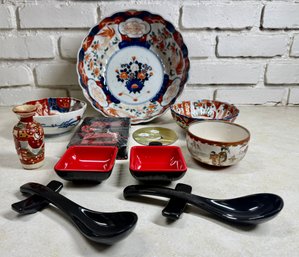 Lot 244 -  Large Vintage Asian Collection - Bowls - Chop Sticks - Spoons - Fan - Vase