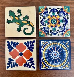 Lot 253 - Four Ceramic Hand Painted Mexican Tala Vera Tiles / Trivets