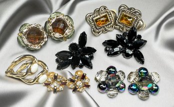 Lot 603LC - West German Earrings - Beautiful Estate Jewelry - B&N - Bergere Stamped - Pierced Black Rhinestone