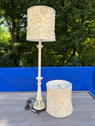 Lot 426 - Candle Stick Table Lamp Tested Resembles Vintage French Country Style Design W/ 2 Cloth Shades