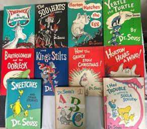 Lot 307SES- 11 Dr. Seuss Childrens Books 1938 - 1965 - The Grinch - Thidwick - 500 Hats - Nice Graphics