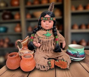Lot 308SES- Native American Indian Clay Pottery - Made In Mexico - 1992 Perillo Artaffects Porcelain Doll