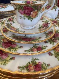 Lot 3- 1962 Royal Albert - Old Country Roses - Fine Bone China - Settings For 5 - Plates- Bowls- Tea Cups Etc