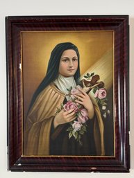 Lot 6- Saint Theresa - Little Flower Of Jesus Tin Litho Wall Art - Patron Saint Of Florists - Pilots - Priest