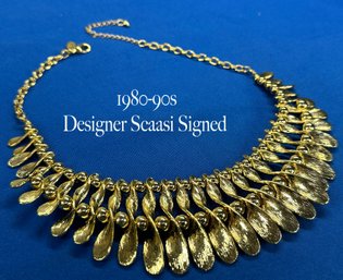 Lot 378LC - Super Fun! 1980s 90s Scaasi CN Statement Goldtone - New Years Is Coming! Egyptian Revival Bib