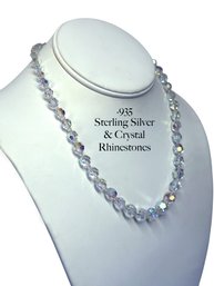 Lot 379LC - Dazzling! 1950s 935 Sterling And Aurora Borealis Crystal - Graduated Crystals Vintage Necklace