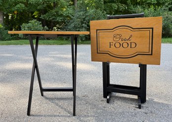 Lot 464 - PIER 1 - Folding Dinner Tray Tables &  Storage Rack -Good Times, Good Wine, Good Food & Good Friends
