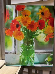 Lot 473 - VIBRANT! Canvas Photo Of Orange & Yellow Flowers In A Jar - Ready To Frame Or Just Hang On Wall
