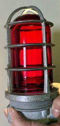 Lot 100SES- Vintage 1950s Industrial Appleton Explosion-proof Light Fixture, Red Glass Globe In Metal Cage