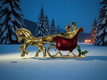 Lot 397LC - 1960s Horse Drawn Sleigh Signed Brooch - Merry Christmas And Happy New Year!
