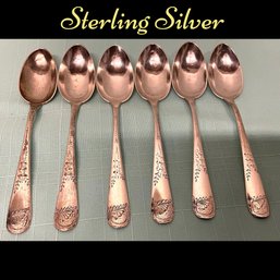 Lot 34- 6 Sterling Silver Teaspoons Duhme & Co. 1889 E.D. Taylor- Weight In Photos