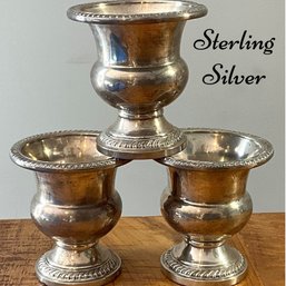 Lot 61- Sterling Silver Weighted (3) Jigger Cups Monogram LE - Cute As Tea Light Holders