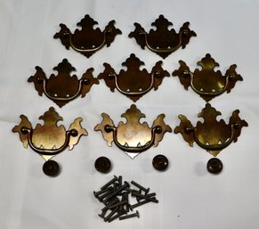 Lot 208KO - Colonial Brass Set Of 8 Metal Dresser Cabinet Pulls - Vintage Knobs & Hardware