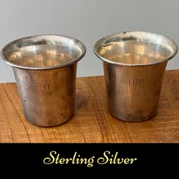 Lot 62- Sterling Silver 2 Cups Monogram T.H. & Top - Weight In Photos