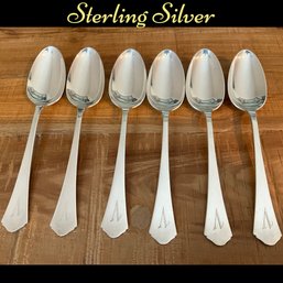 Lot 72- Sterling Silver Tablespoons Monogram V (6) - Antique Flatware - Weight In Photos