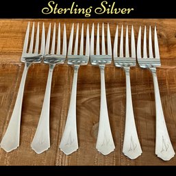 Lot 69- Sterling Silver Salad Forks Monogram V (6)- Weight In Photos