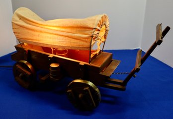 Lot 217 - Mid Century Unique Electric Wooden Prairie Wagon Table Lamp Light