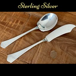 Lot 68- Sterling Silver Butter Knife (2) Monogram V & Bon Bon Spoon - Weight In Photos