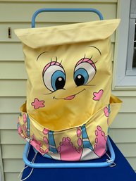 Lot 413 - Tiptoes Octopocket  Childs Laundry Basket Or Toy Yellow On Blue Frame W/ White Wheels
