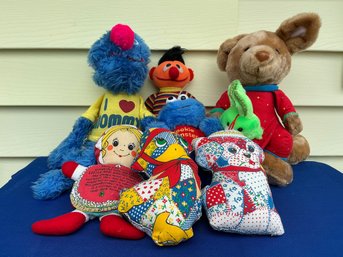 Lot 422 - 1970-80s  - 7 Sesame Street Plush - Cookie Monster, Ernie, Grover, Red Riding Hood, Pillow & Others
