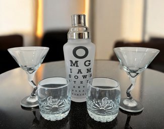Lot 305 - Tipsy Party Bar Collection - Crown Royal Whiskey Glasses  - OMG Shaker - Crooked Martini Cocktails