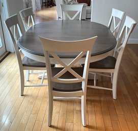 Lot 3- Farmhouse Oval Kitchen Table With 6 Chairs And One Leaf - Jordan's Furniture