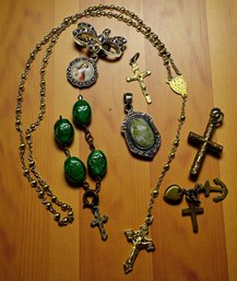 Lot 333LC- Religious 800 Cross With Chain - Germany Pin - Sterling Silver Mary Irish Pendant - Shamrock Stones