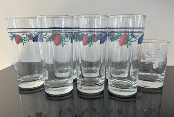 Lot 307 - 8 Lenox Poppies On Blue Set Highball Or Iced Tea Glasses And One Short