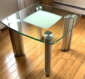 Lot 8- Modern Glass Top Silver Legs Side End Table