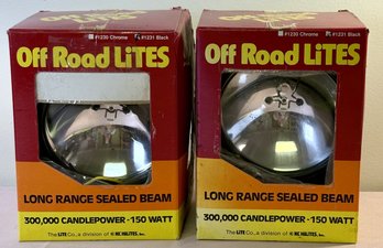 Lot 180SES- 1985 Black Off Road Lites (2) - Headlights - One Sealed - Long Range Sealed Boom