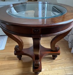 Lot 10- Cherry Glass Top Round Side End Table