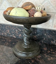Lot 312 - Very Heavy Southern Fruit Bowl With Barley Twist Compote Filled With Fruit Decor