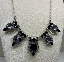 Lot 338LC - Stunning Statement Necklace! Acrylic Cut Out Behind Black Rhinestones