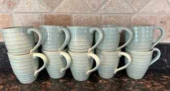 Lot 314 - 222 Fifth Studio - Country Green Stoneware Pottery Mugs Set Of 10