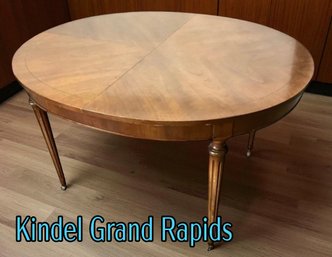 Lot 15- Kindel Winterhur Pecan Oval Wooden Table On Wheels With 3 Leafs And Felt Pads - Vintage Furniture